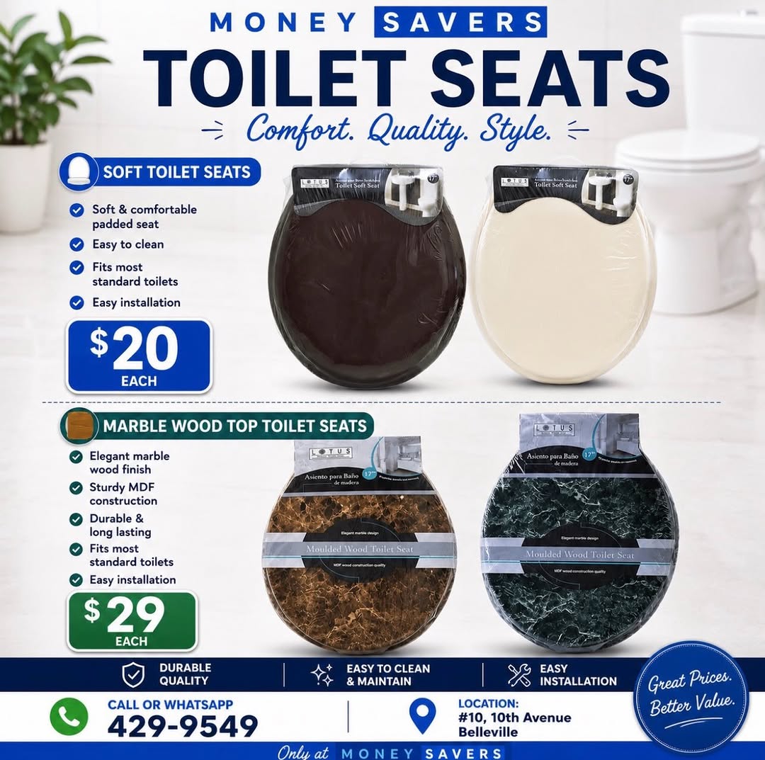 Money Savers Toilet Seats – Soft Seats $20, Marble Wood Top Seats $29