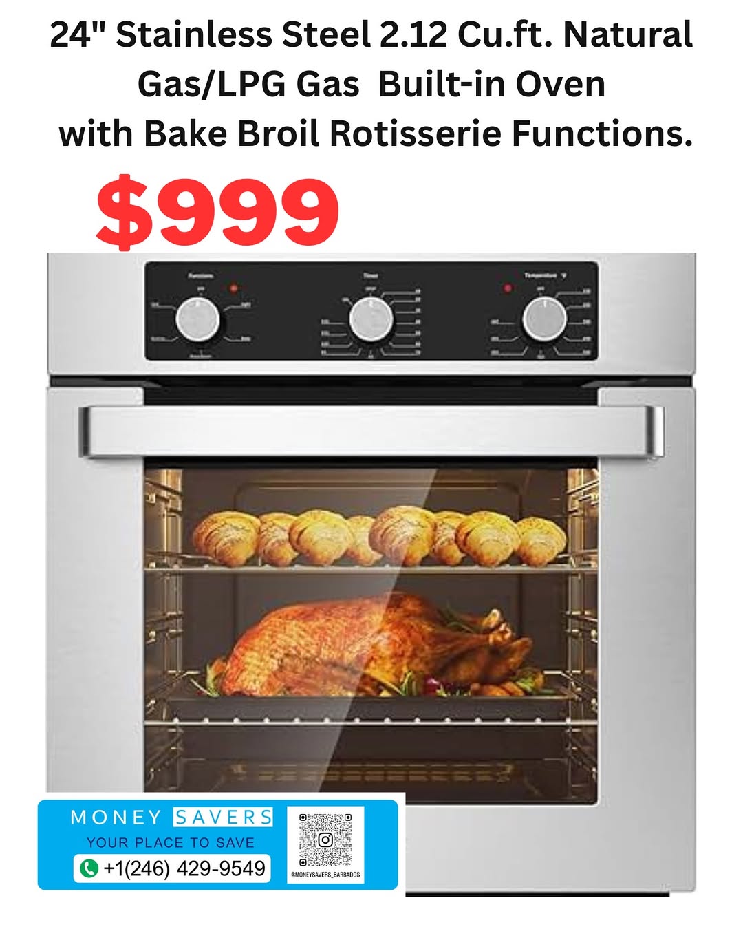 24" Stainless Steel 2.12 Cu.ft. Natural Gas/LPG Built-in Oven – $999