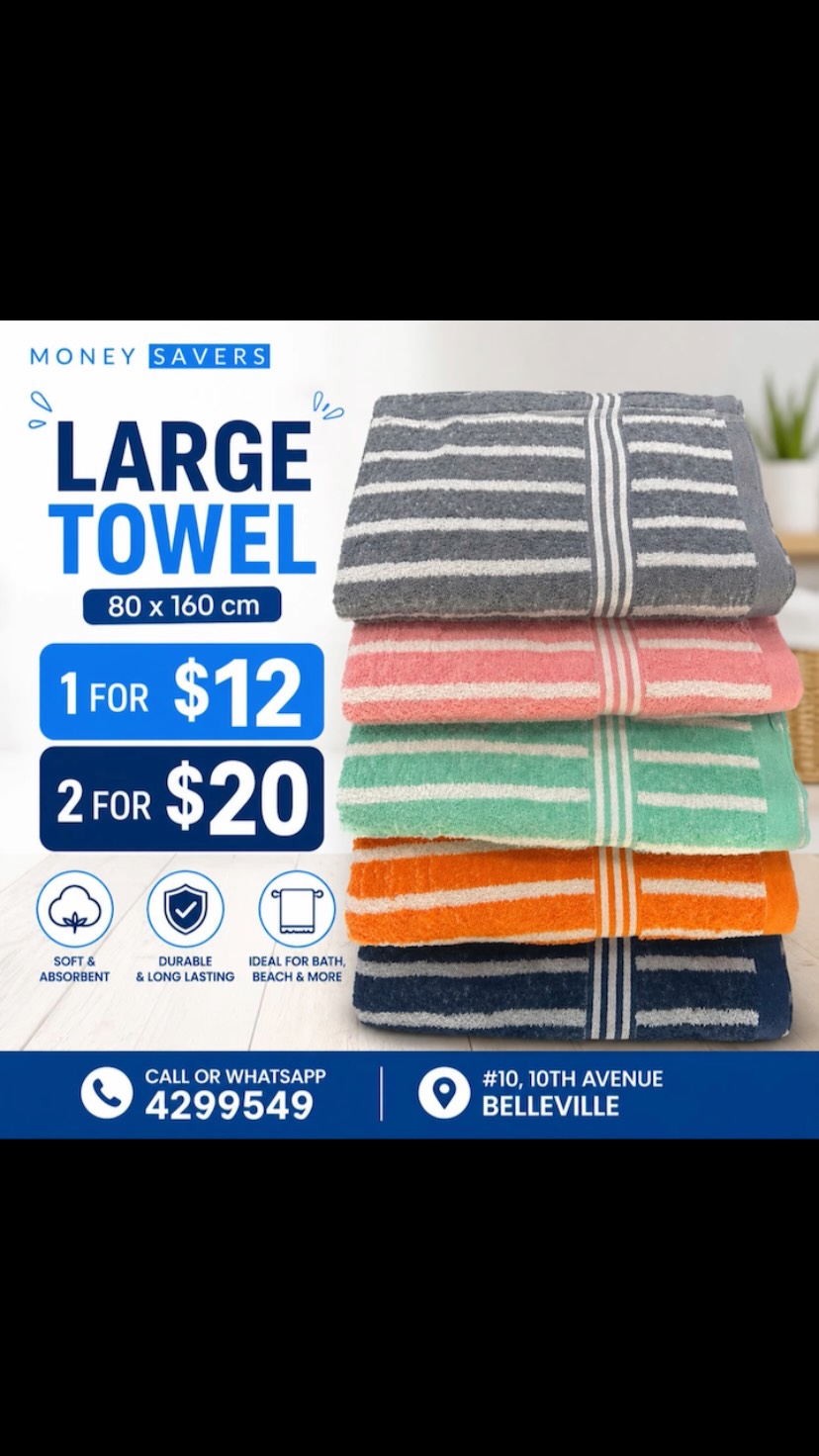 Large Towel Deal: 1 for $12 or 2 for $20 at Money Savers