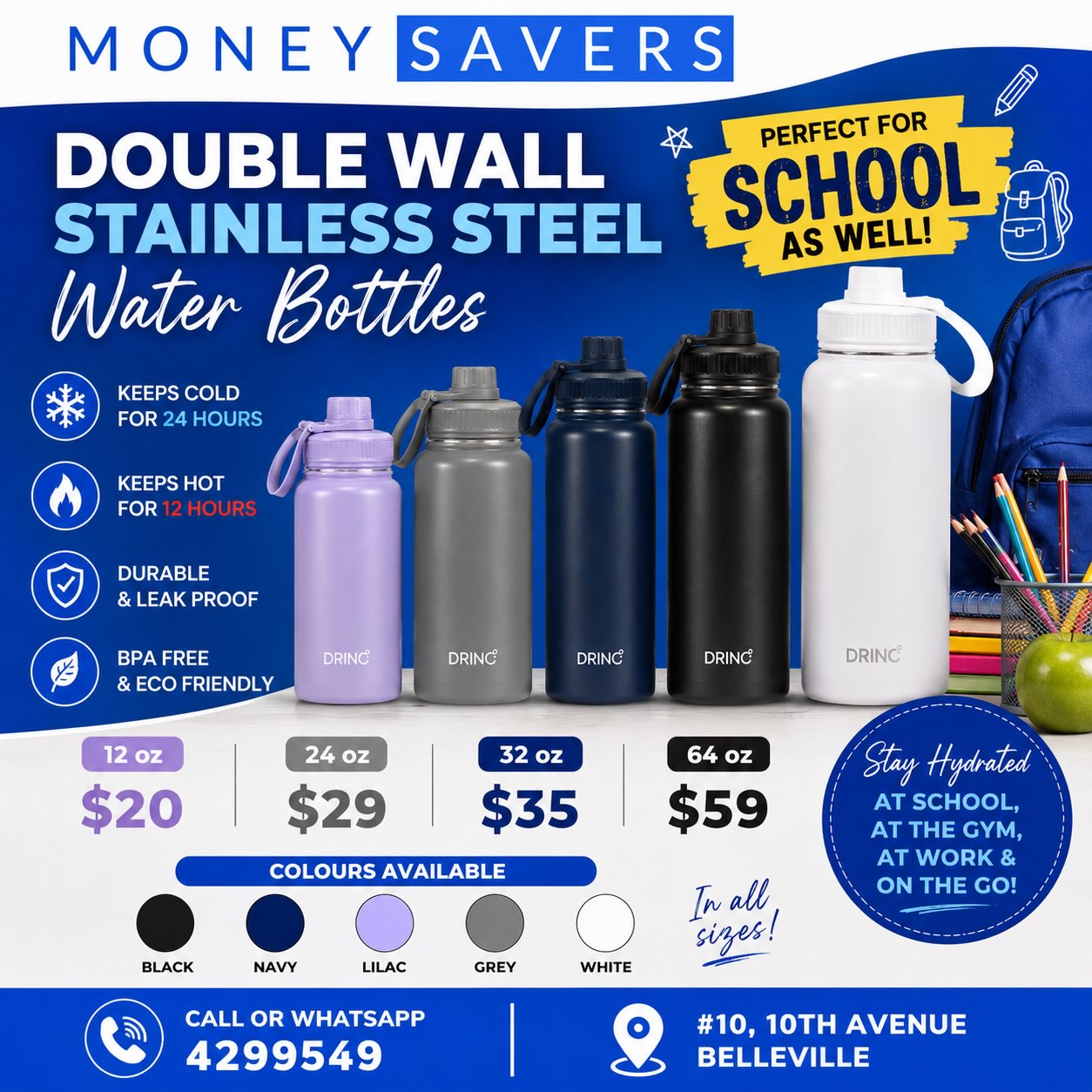 Double Wall Stainless Steel Water Bottles – From $20 at Money Savers