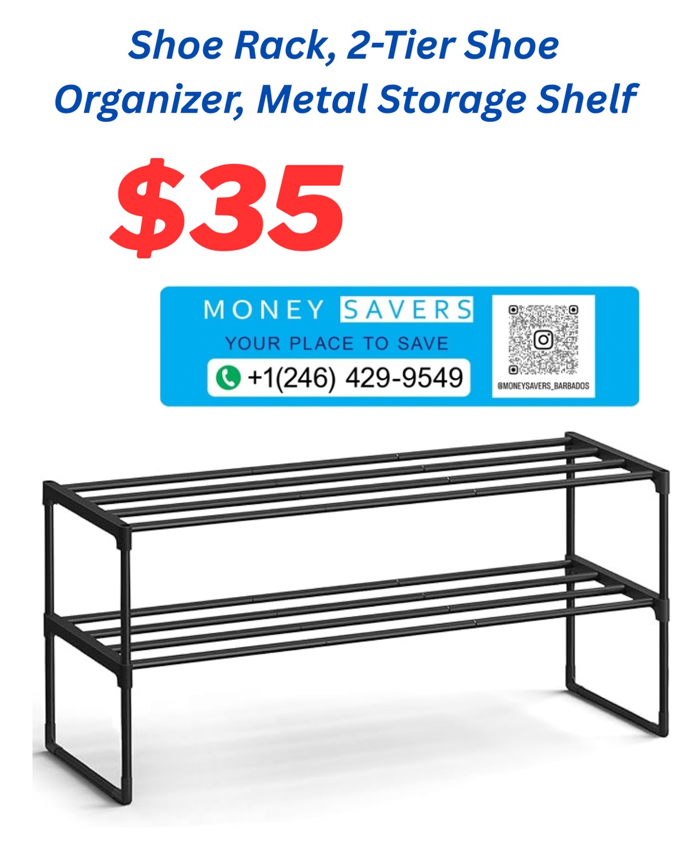 2-Tier Metal Shoe Rack Organizer – $35 at Money Savers