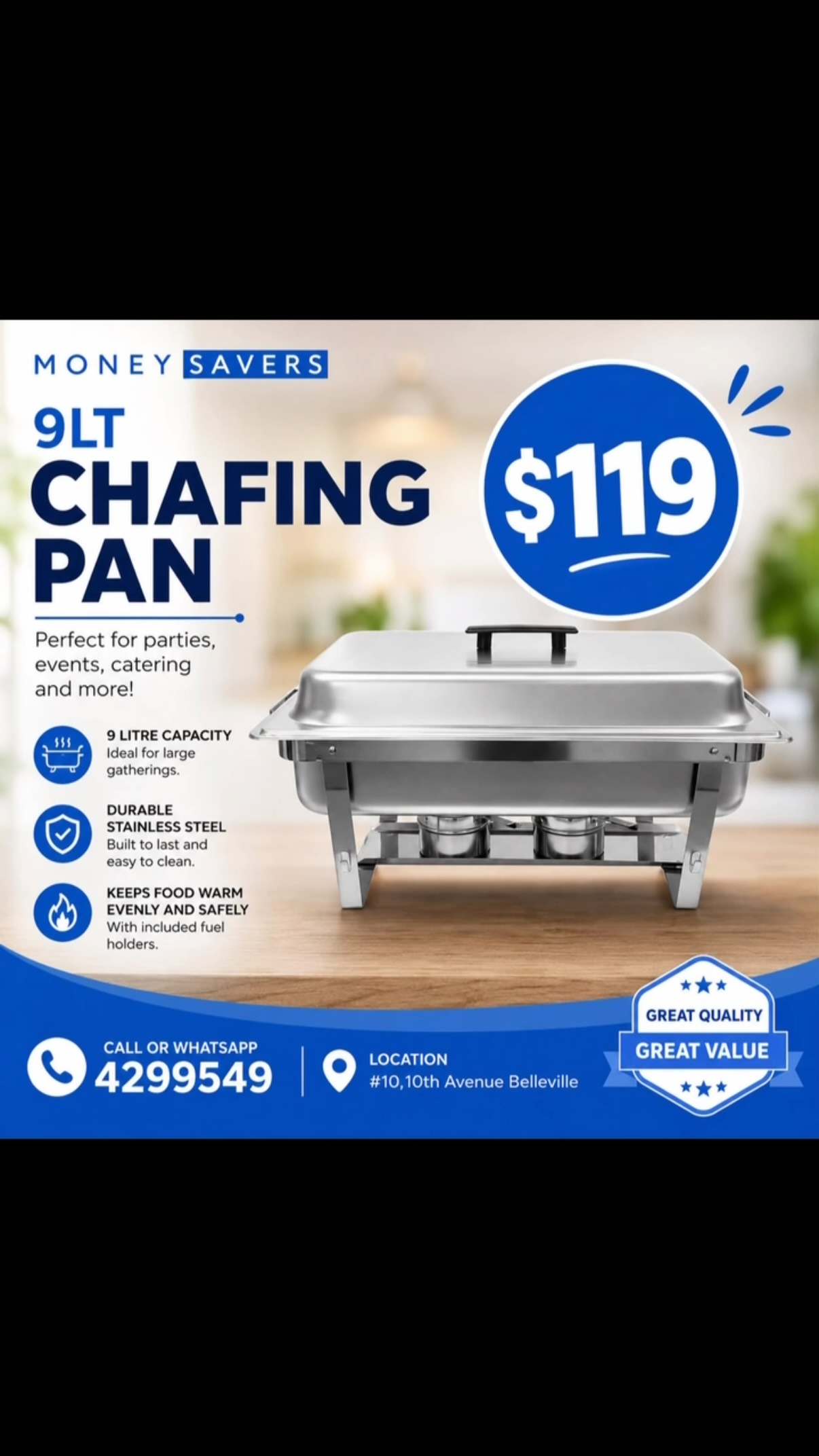 9LT Chafing Pan – $119 at Money Savers