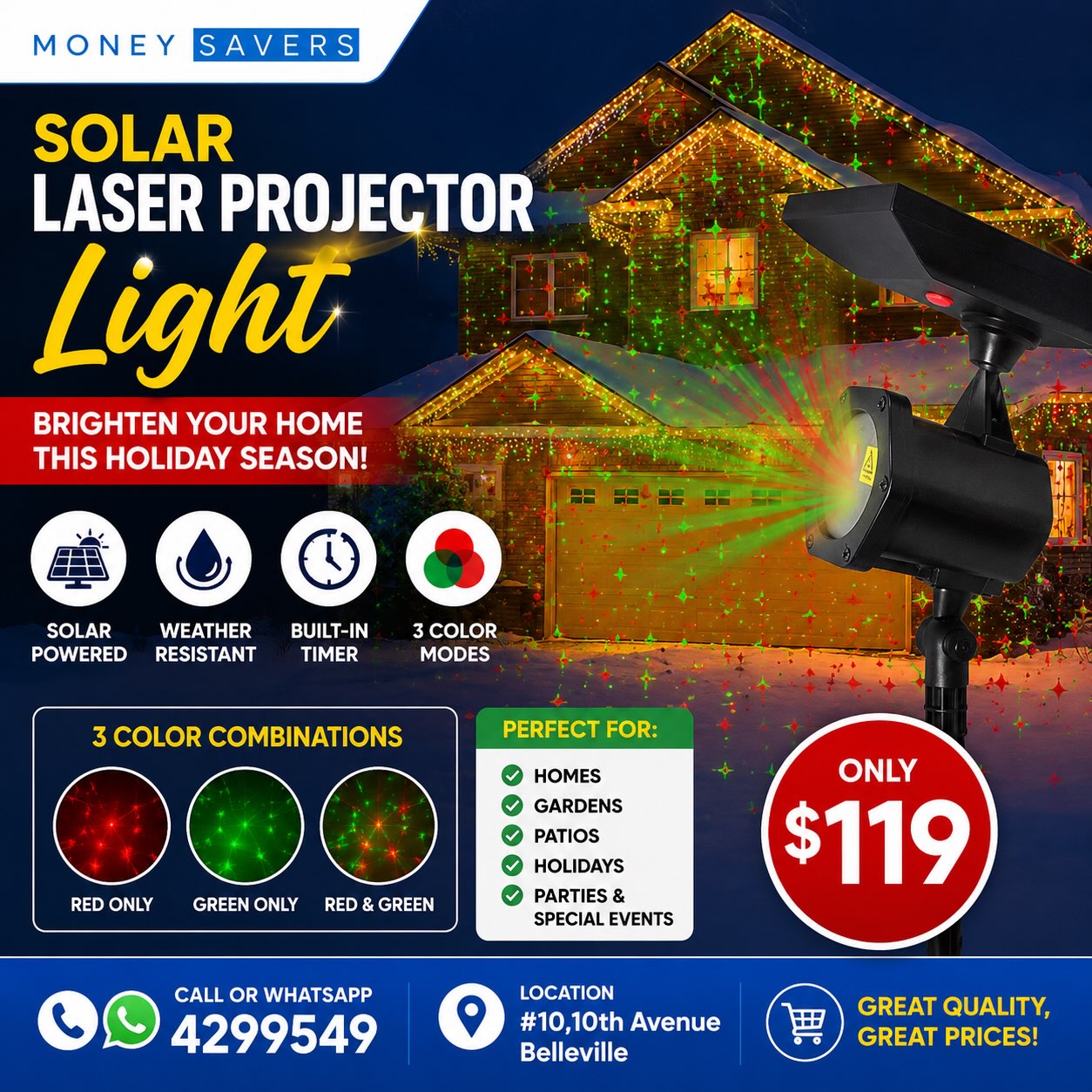 Solar Laser Projector Light – Only $119 at Money Savers