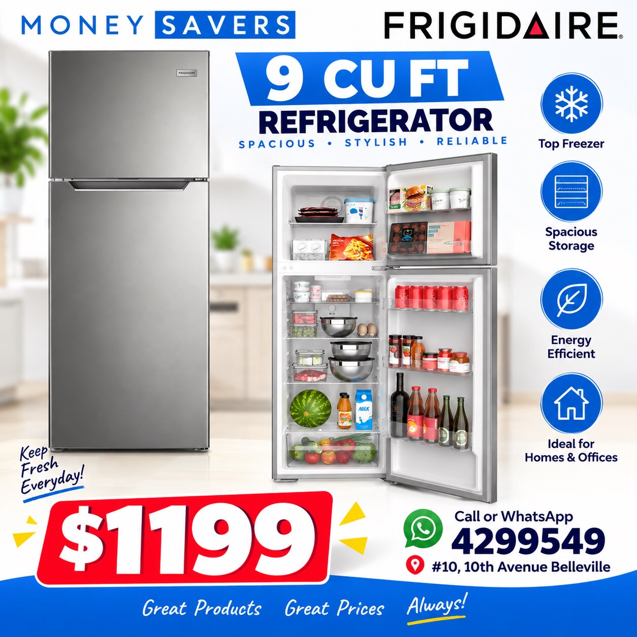 Frigidaire 9 Cu Ft Refrigerator – $1,199 at Money Savers