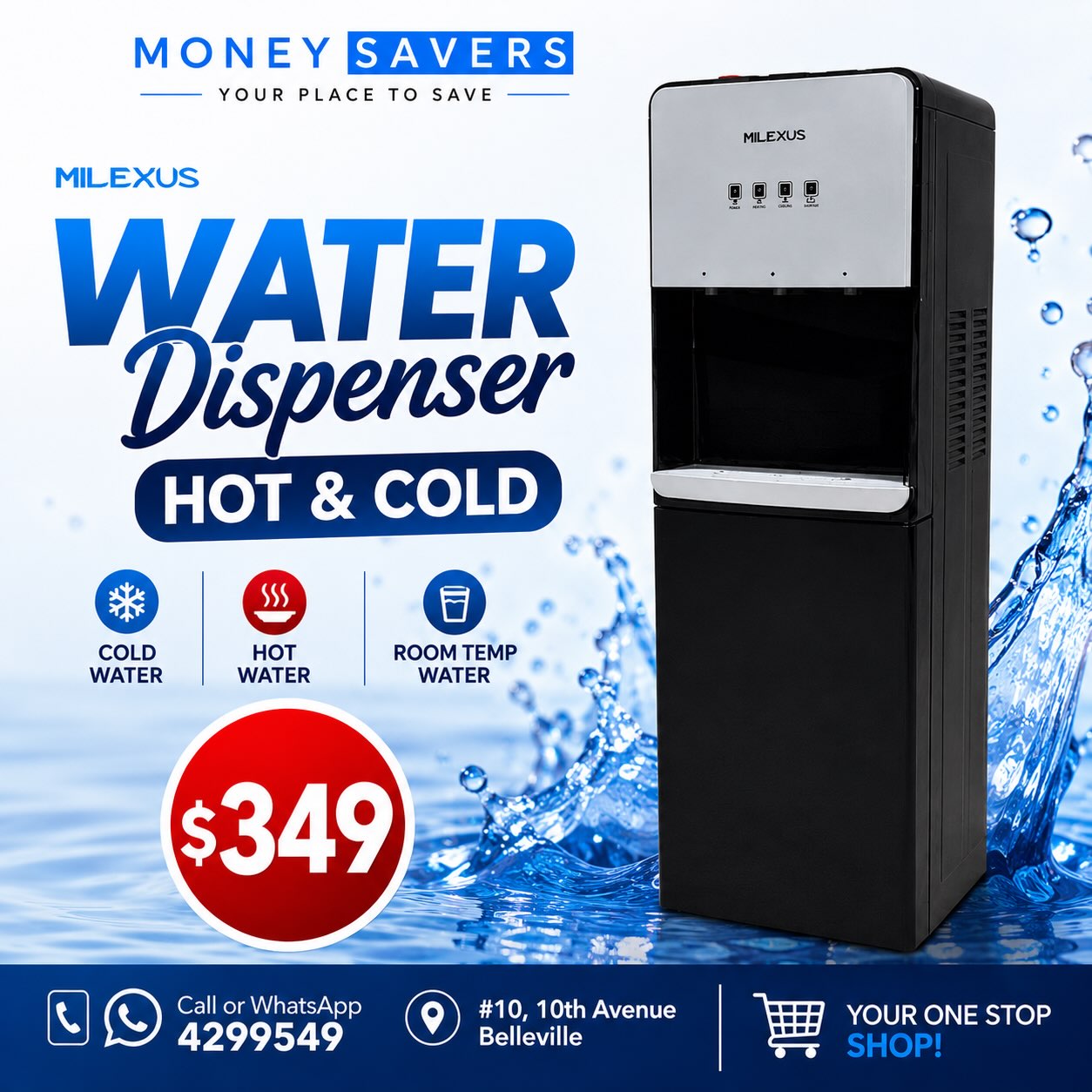 Milexus Hot & Cold Water Dispenser – $349 at Money Savers