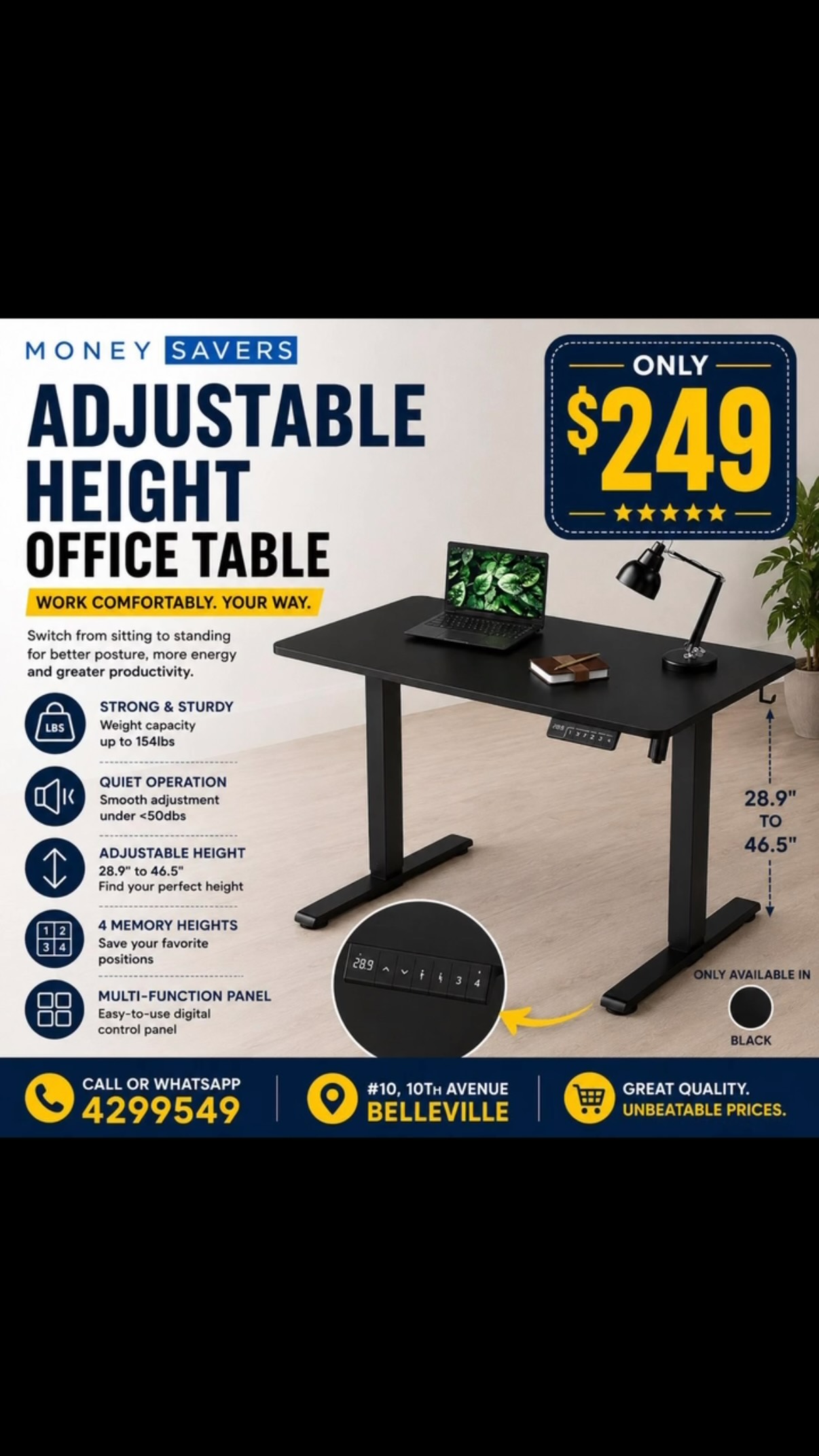 Adjustable Height Office Table – Only $249