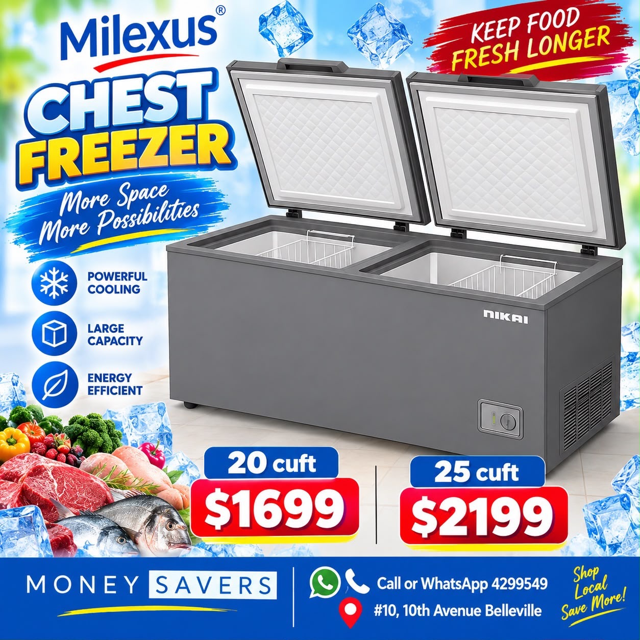 Milexus Chest Freezer Sale – 20 cuft $1,699 | 25 cuft $2,199 at Money Savers