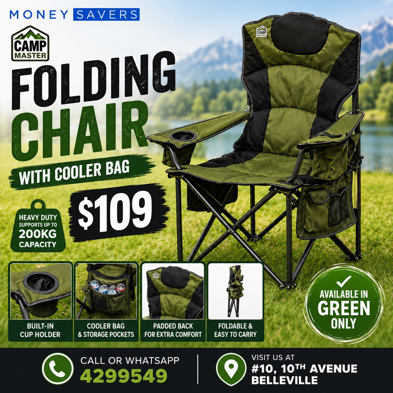 Camp Master Folding Chair with Cooler Bag – $109