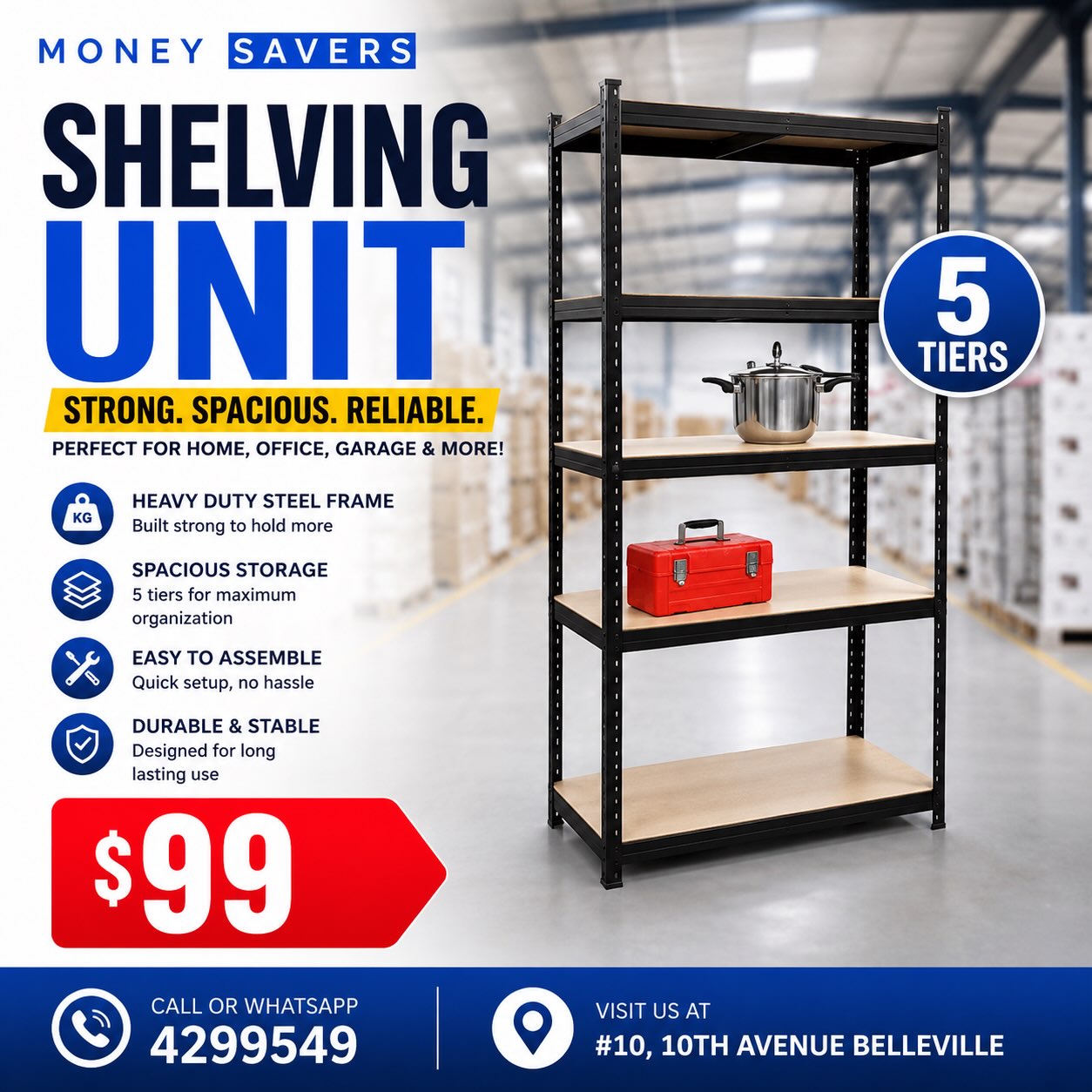 5-Tier Shelving Unit – $99 at Money Savers