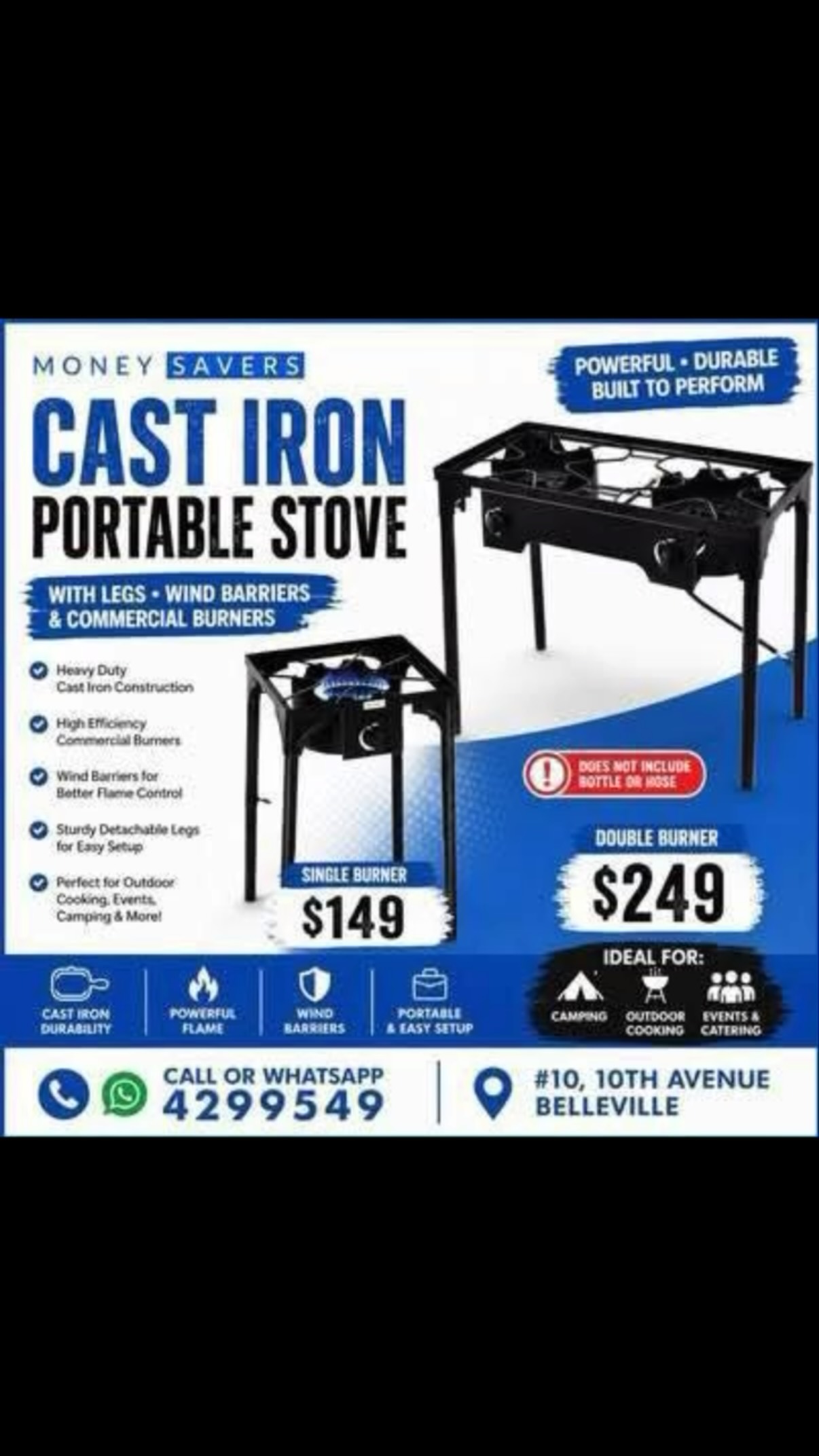 Cast Iron Portable Stoves – Single Burner $149 / Double Burner $249