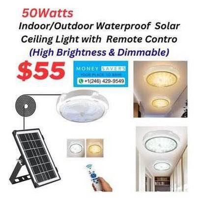 50W Indoor/Outdoor Waterproof Solar Ceiling Light with Remote Control – $55