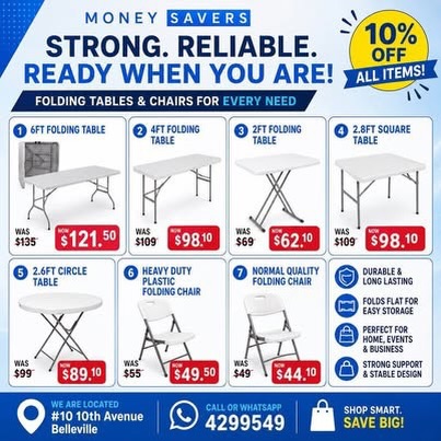 Money Savers – 10% Off All Folding Tables & Chairs