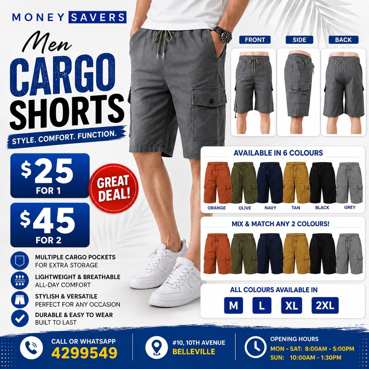Men's Cargo Shorts – $25 for 1 or $45 for 2 at Money Savers
