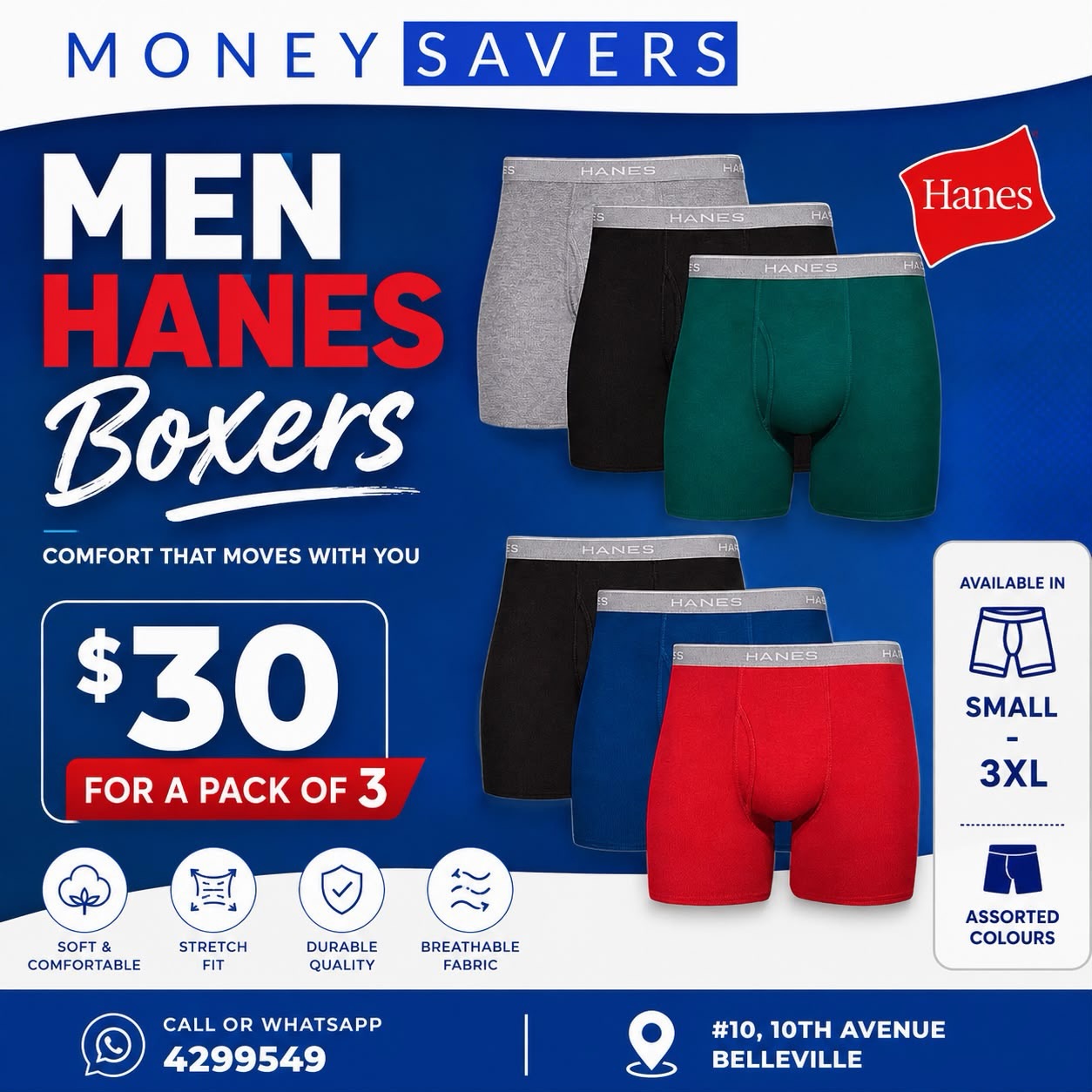 Hanes Men's Boxers – Pack of 3 for $30