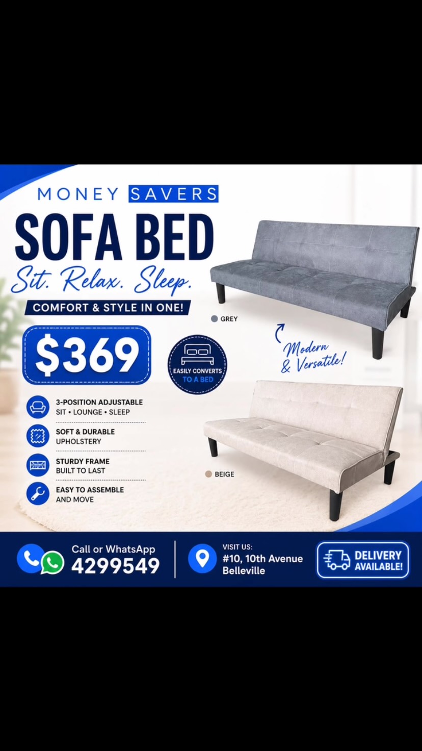 Money Savers Sofa Bed – $369 (Grey or Beige)