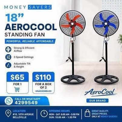 18" AeroCool Standing Fan – $65 each or $110 for a Box of 2