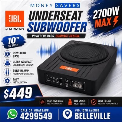 JBL 10" Underseat Subwoofer 2700W Max – $449