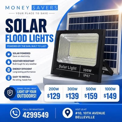 Solar Flood Lights — Multiple Wattages from $129 at Money Savers