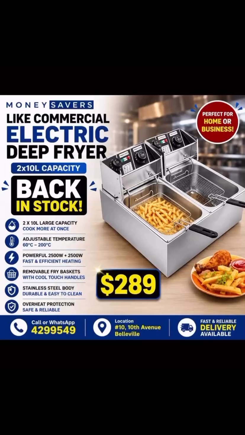 Commercial Electric Deep Fryer 2x10L – Back in Stock at $289