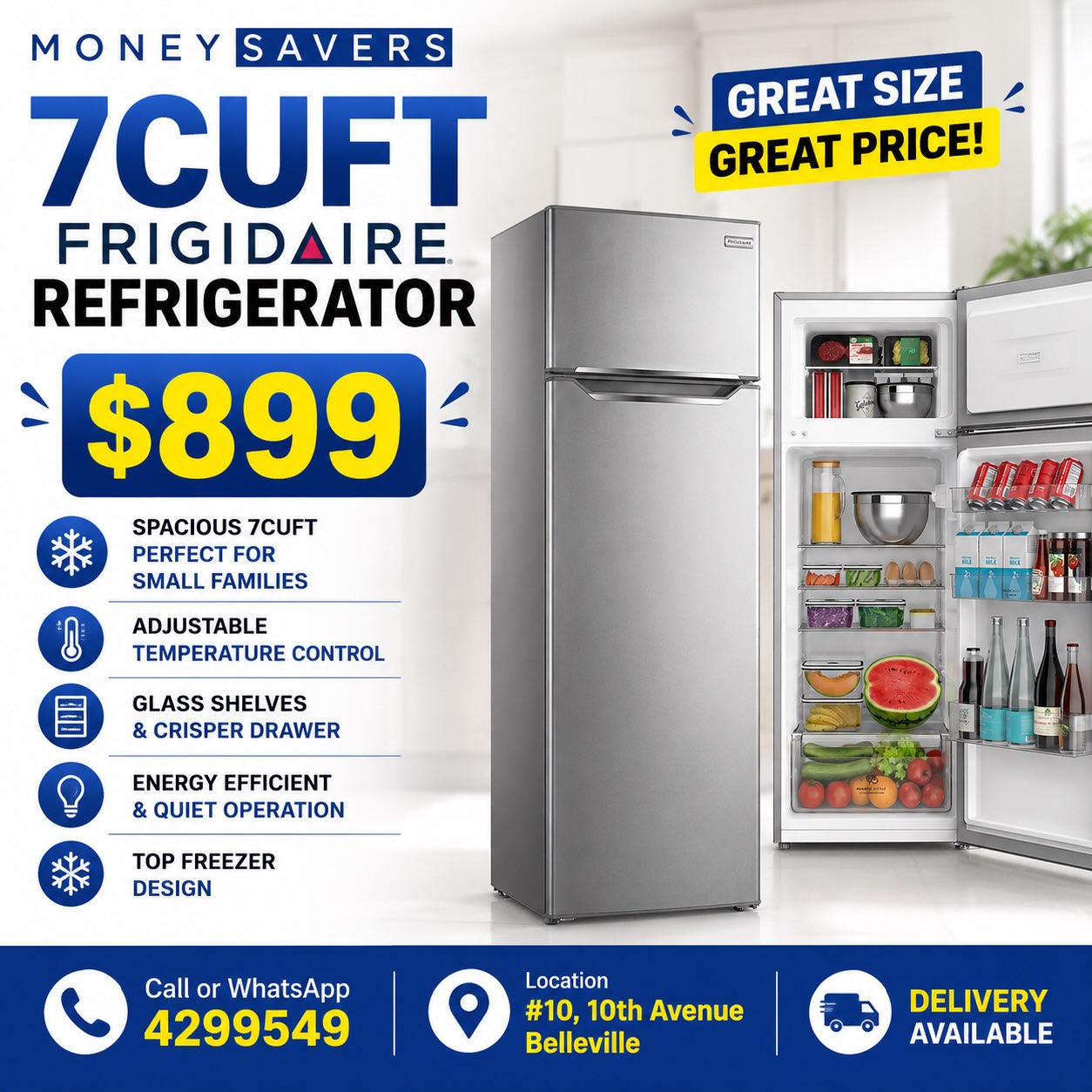 Frigidaire 7 Cu Ft Refrigerator – $899 at Money Savers
