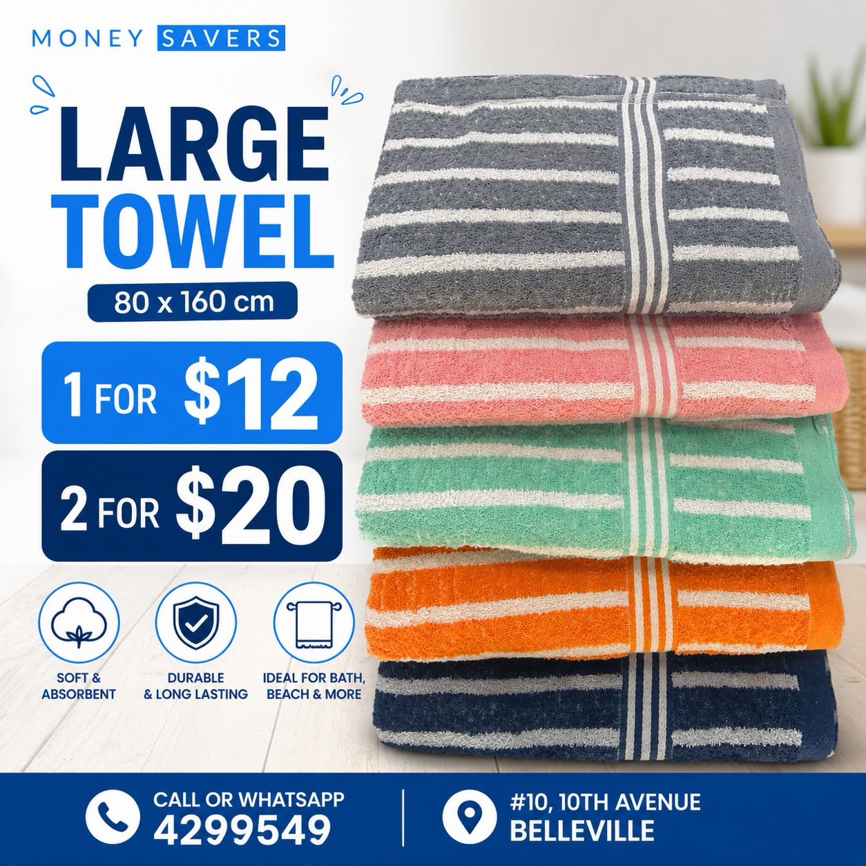 Large Towels – 1 for $12 or 2 for $20 at Money Savers