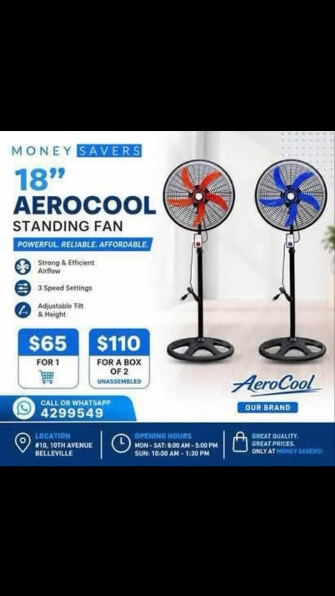 18" AeroCool Standing Fan – $65 Each or $110 for a Box of 2