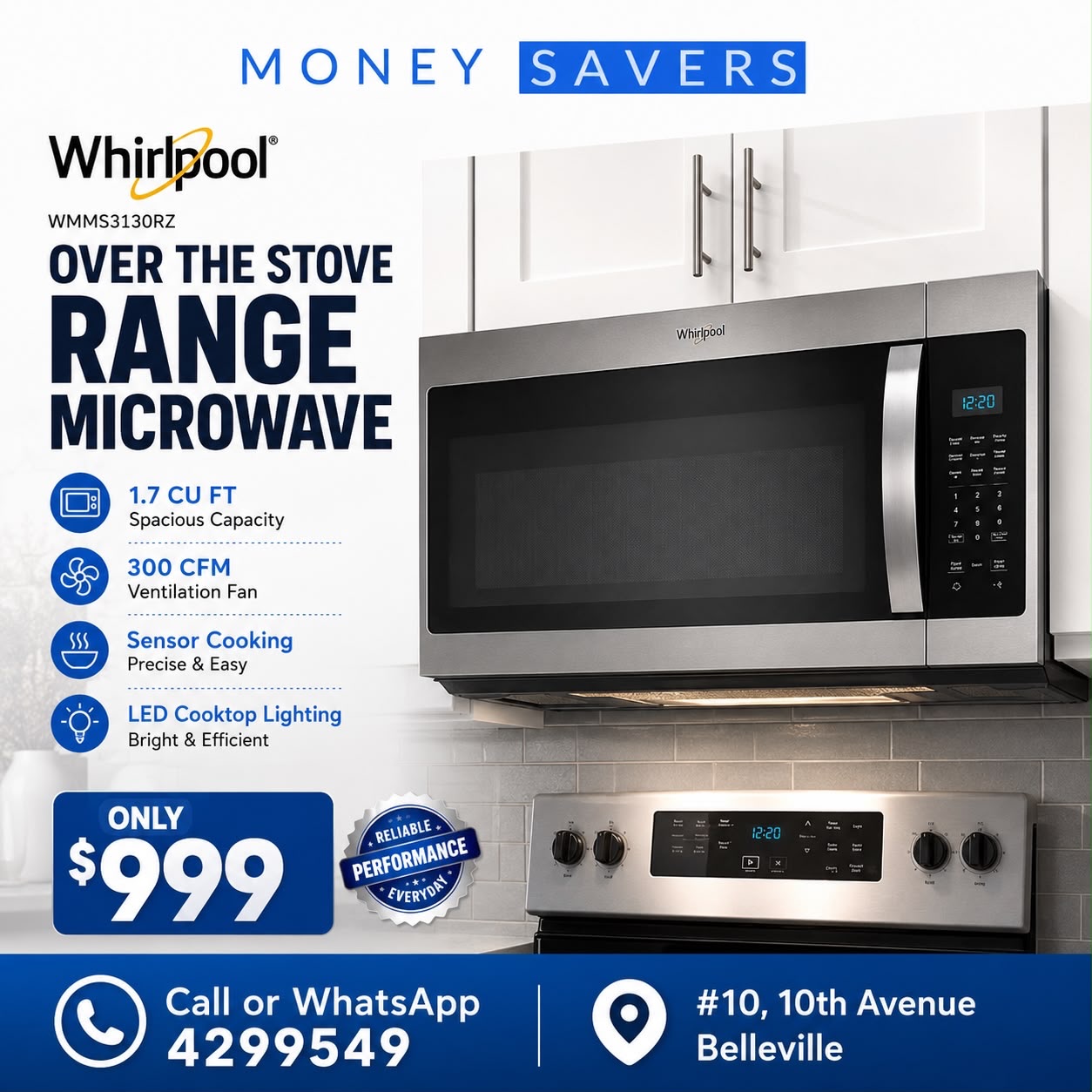 Whirlpool Over The Stove Range Microwave – Only $999