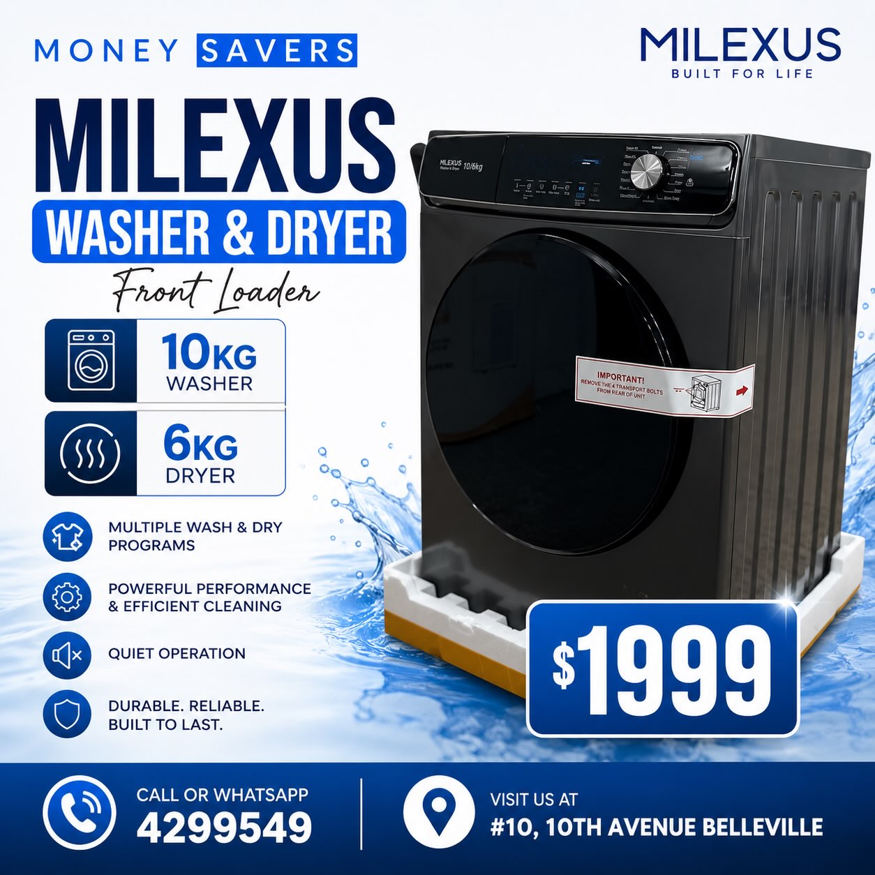 Milexus Washer & Dryer Front Loader – $1999