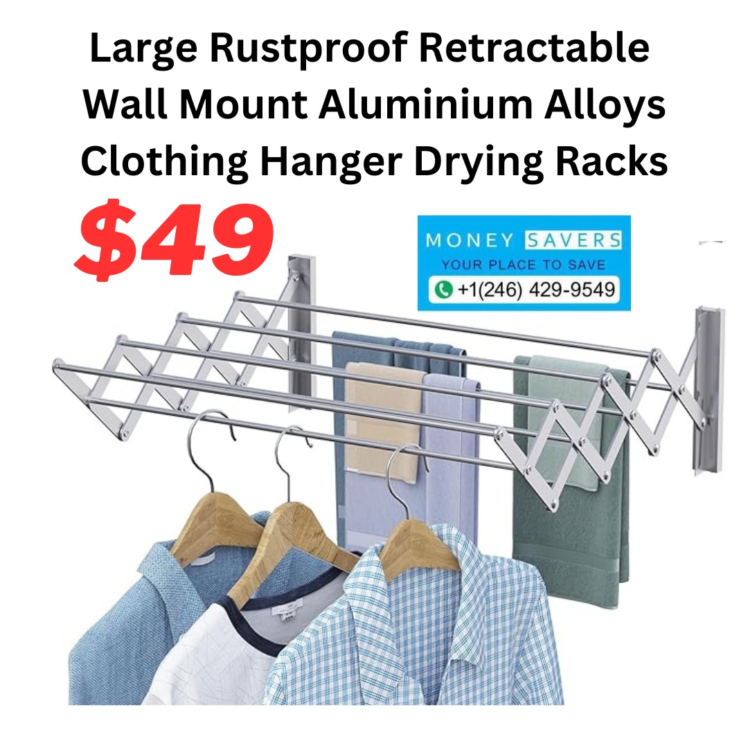 Large Rustproof Retractable Wall Mount Aluminium Alloys Clothing Hanger Drying Rack – $49
