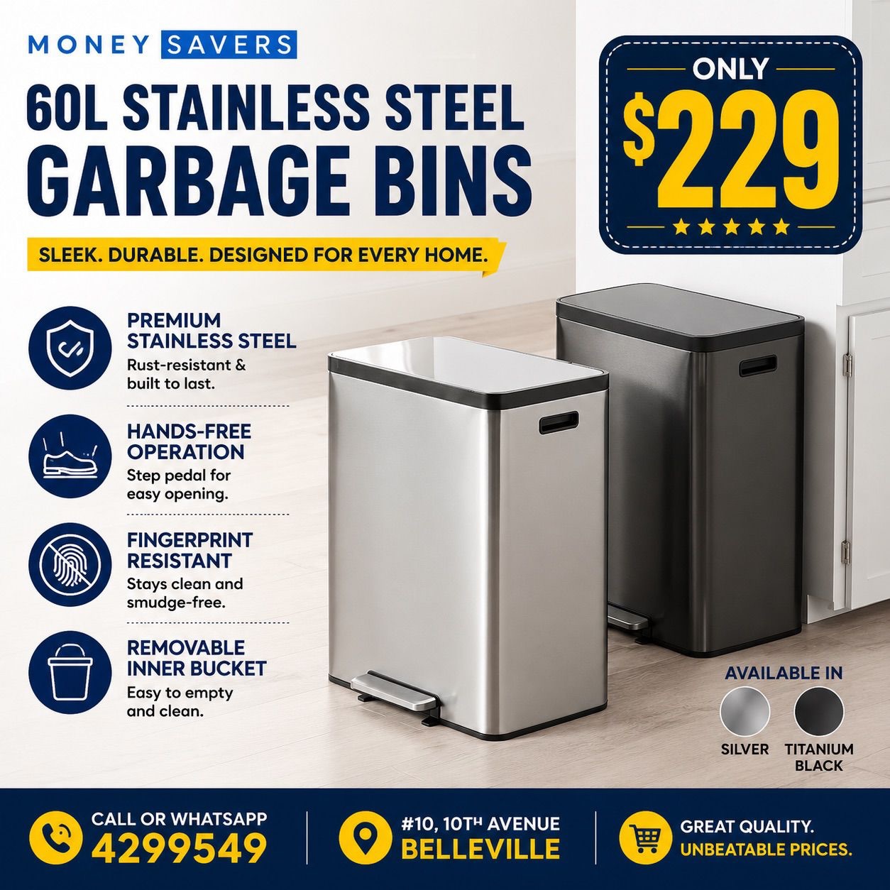 60L Stainless Steel Garbage Bins – Only $229