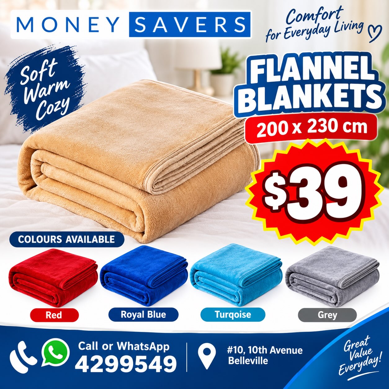 Flannel Blankets (200x230cm) – $39 at Money Savers