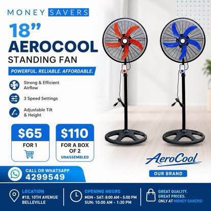 18" AeroCool Standing Fan – $65 each or $110 for a Box of 2
