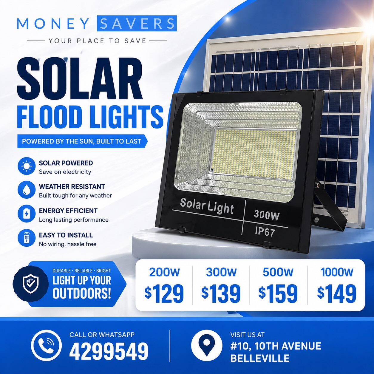 Solar Flood Lights – Multiple Wattages from $129 at Money Savers