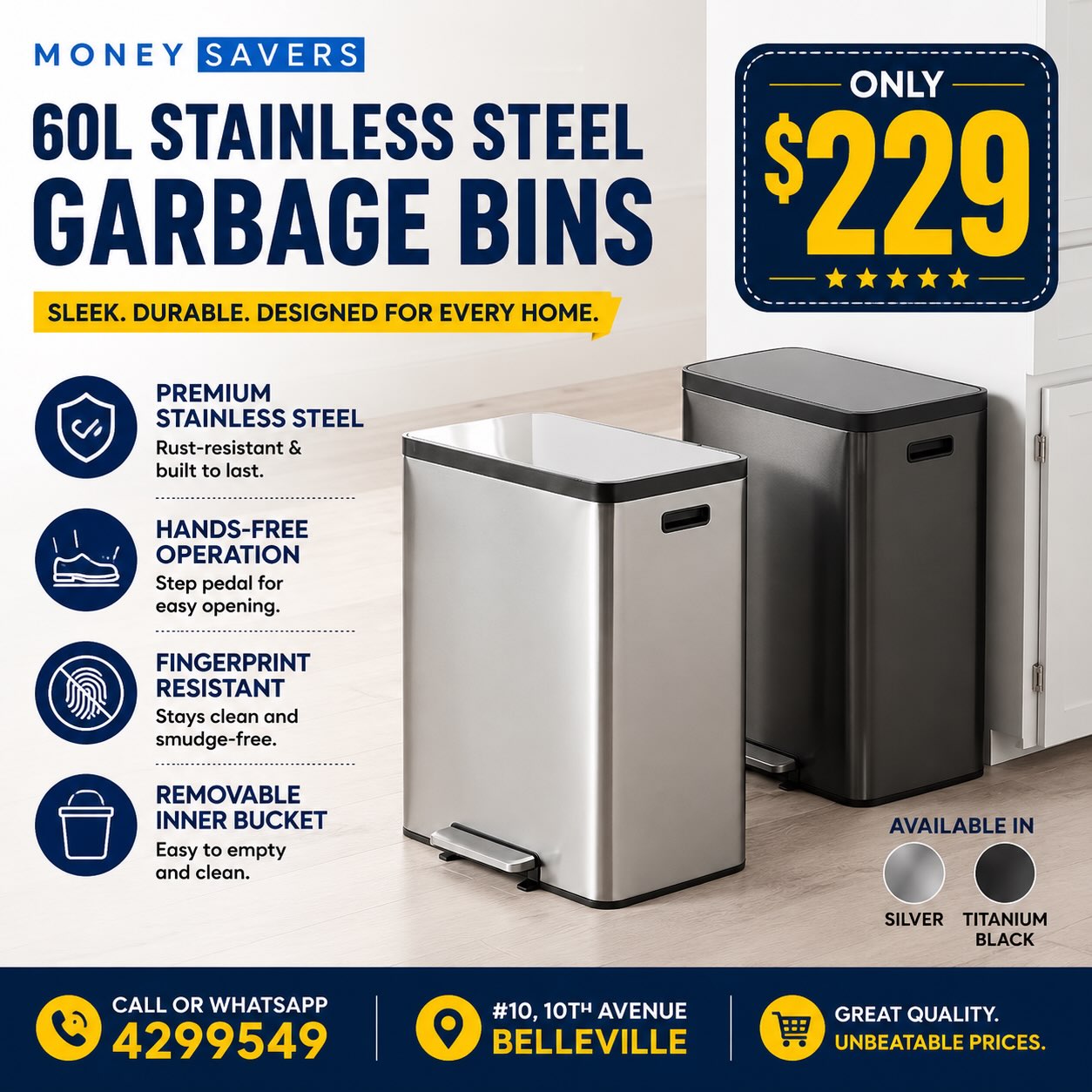 60L Stainless Steel Garbage Bins – Only $229