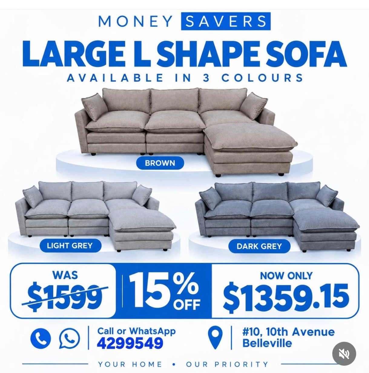 Large L Shape Sofa – 15% Off, Now $1359.15