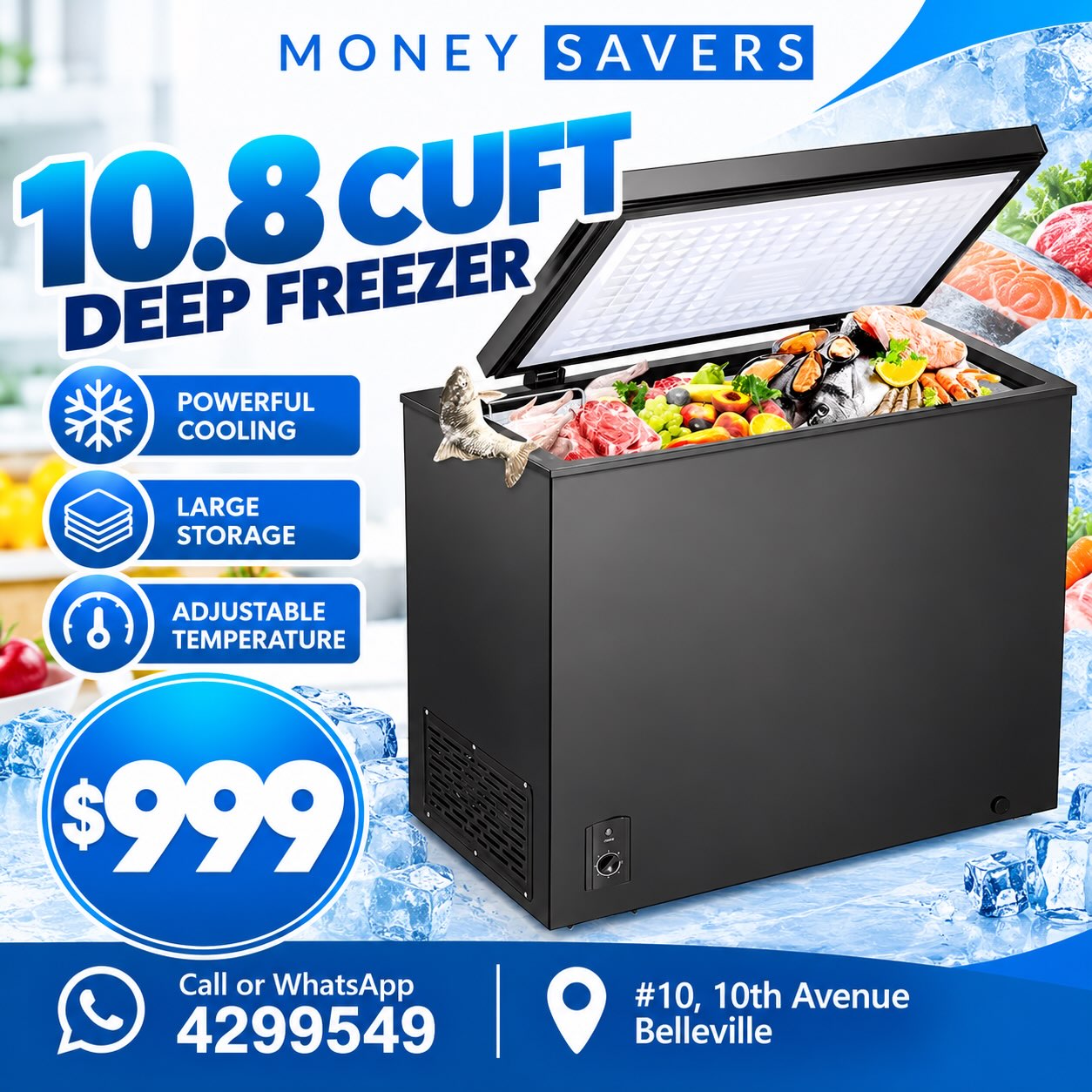 10.8 Cu Ft Deep Freezer – $999 at Money Savers