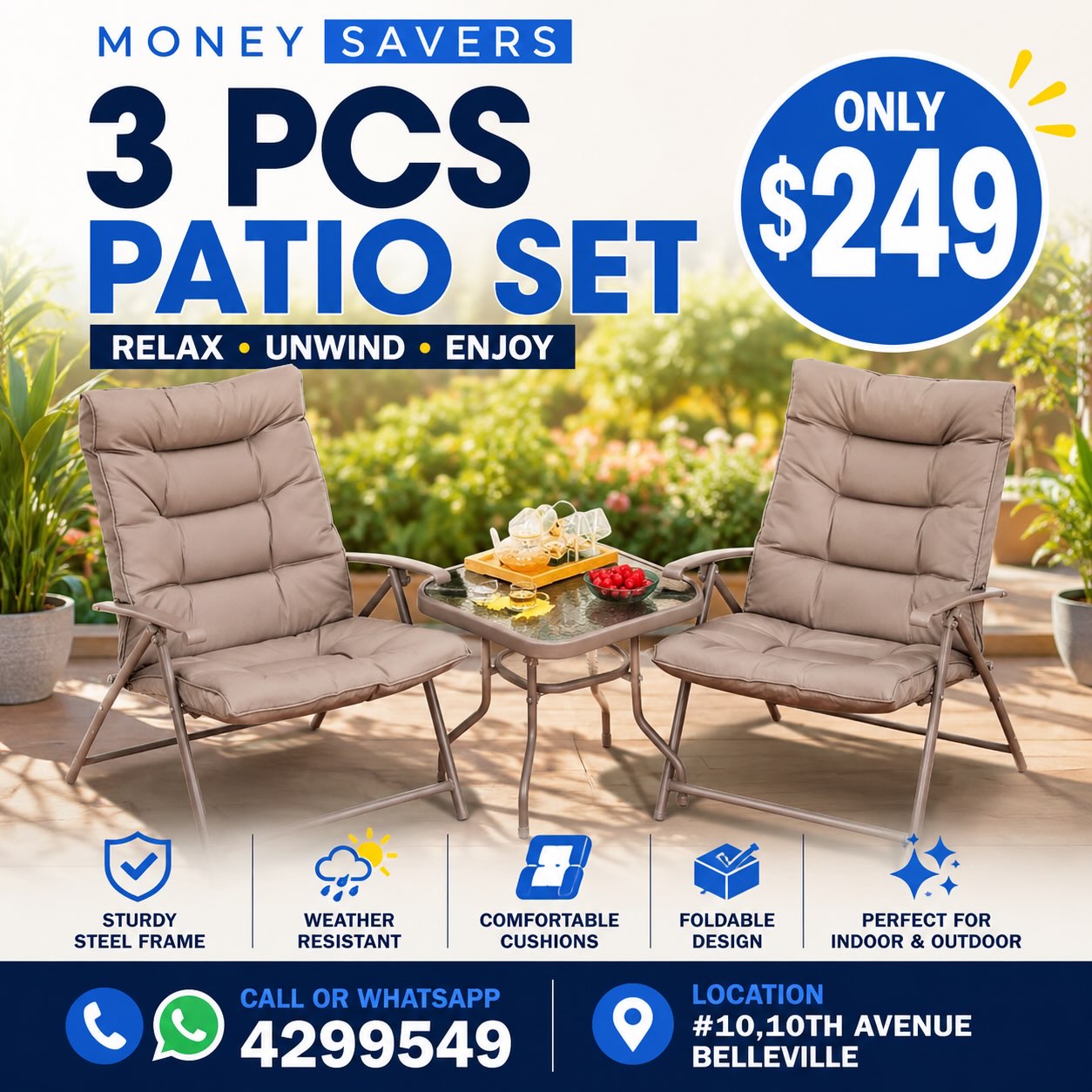 3-Piece Patio Set – Only $249 at Money Savers