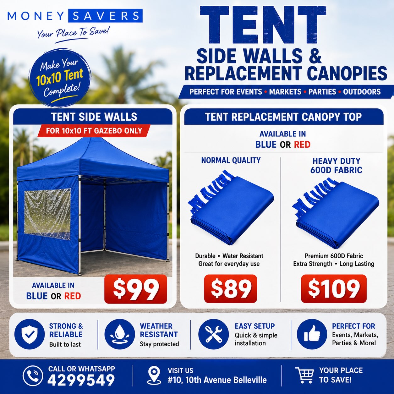 Tent Side Walls & Replacement Canopies – From $89 at Money Savers