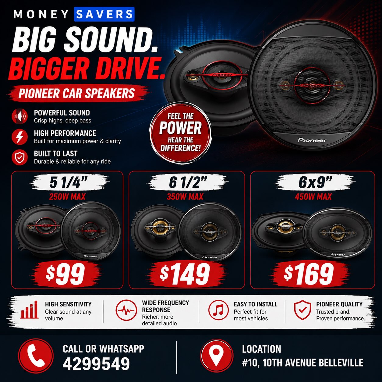 Pioneer Car Speakers – 3 Sizes from $99 at Money Savers