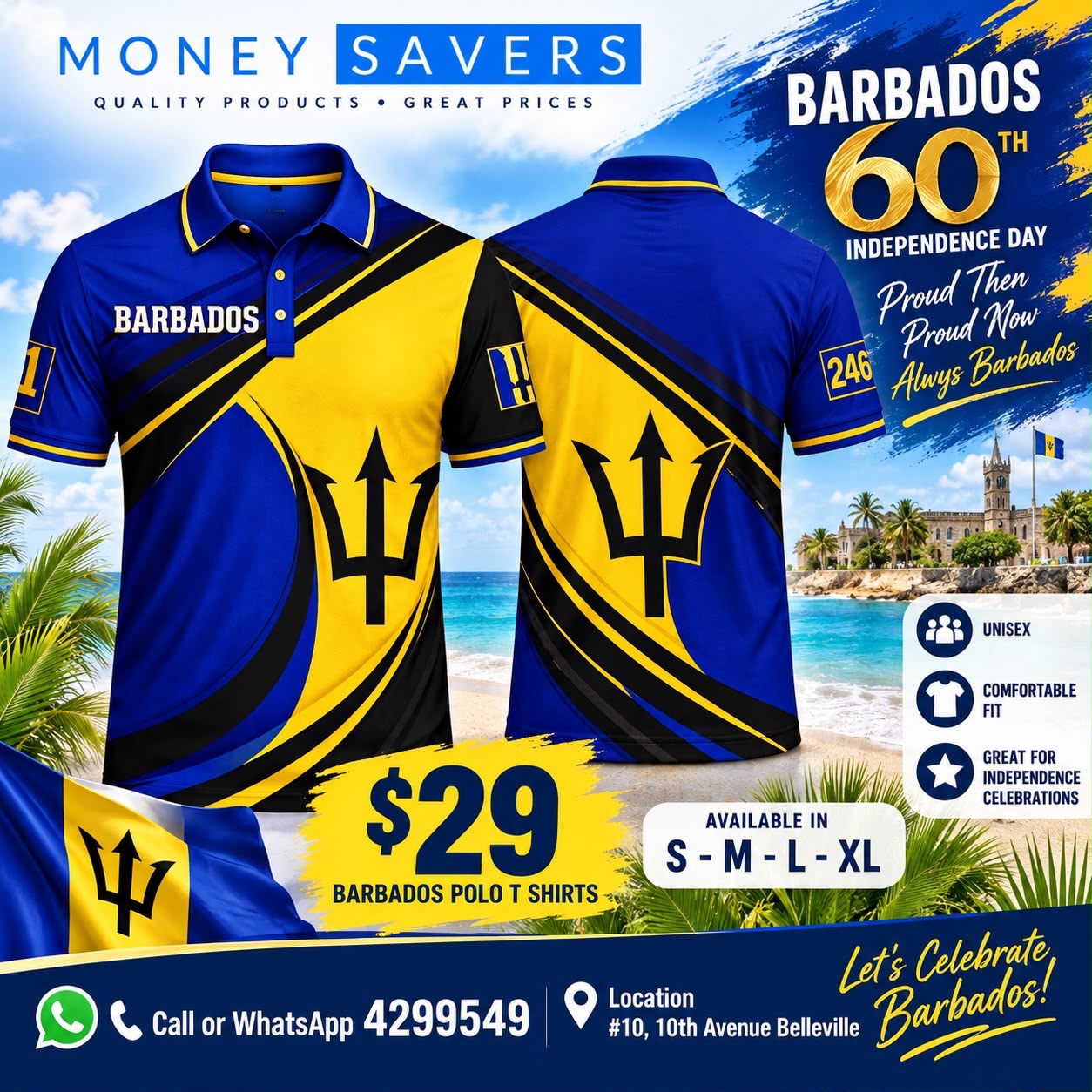 Barbados 60th Independence Day Polo T-Shirts – $29