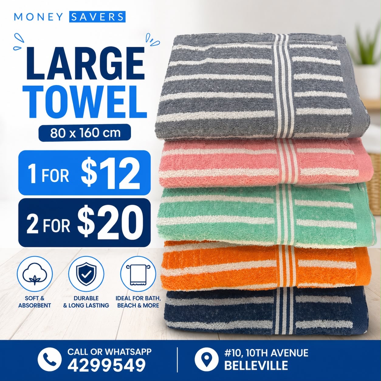 Large Towel Deal – 1 for $12 or 2 for $20 at Money Savers