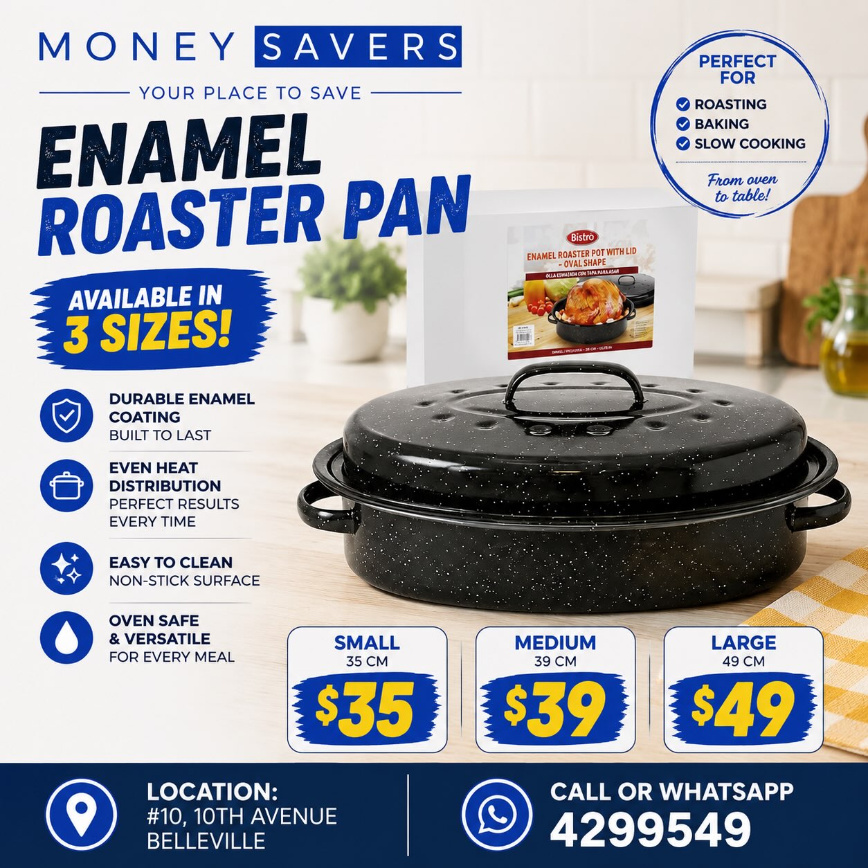 Enamel Roaster Pan — 3 Sizes from $35 at Money Savers