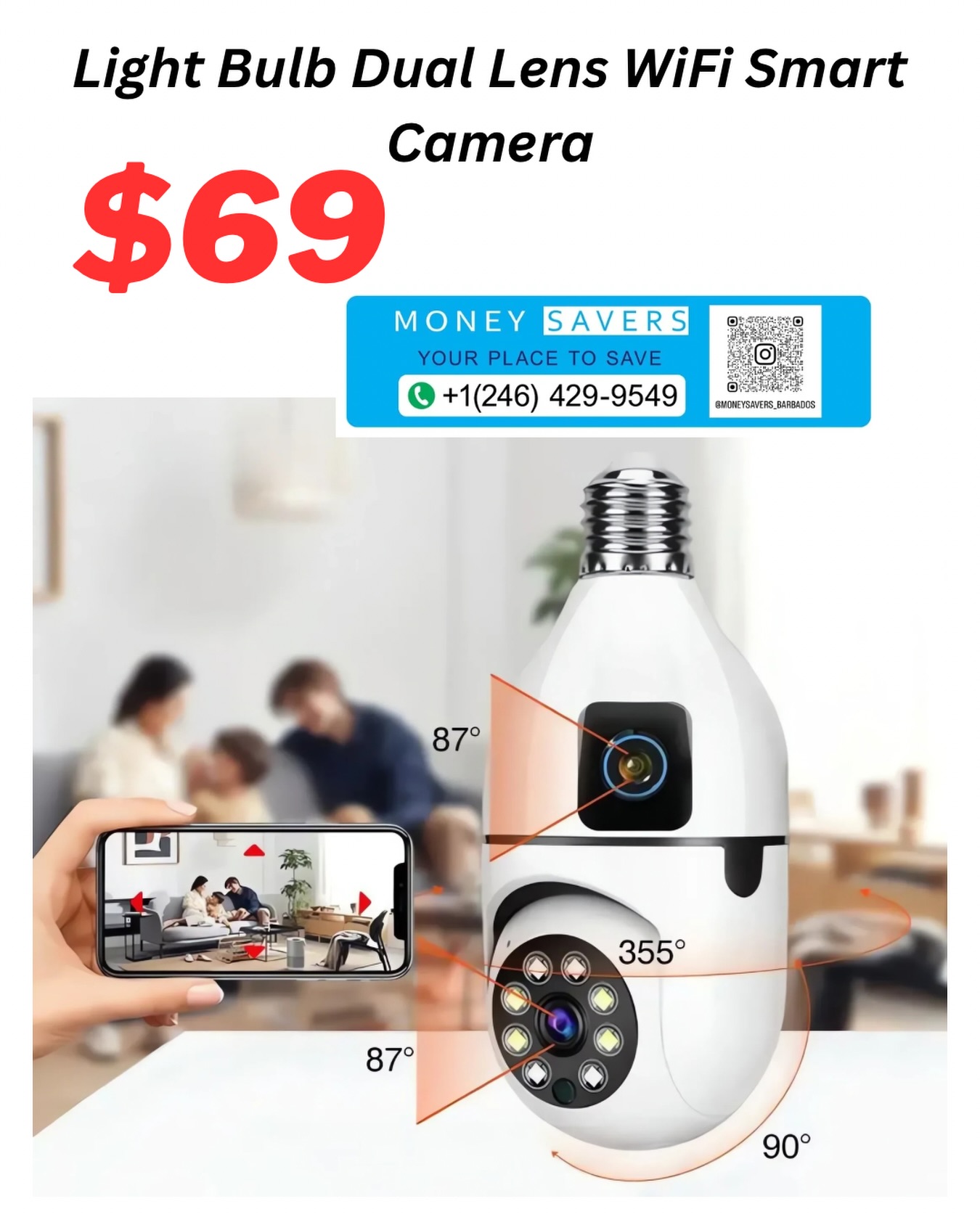 Light Bulb Dual Lens WiFi Smart Camera – $69
