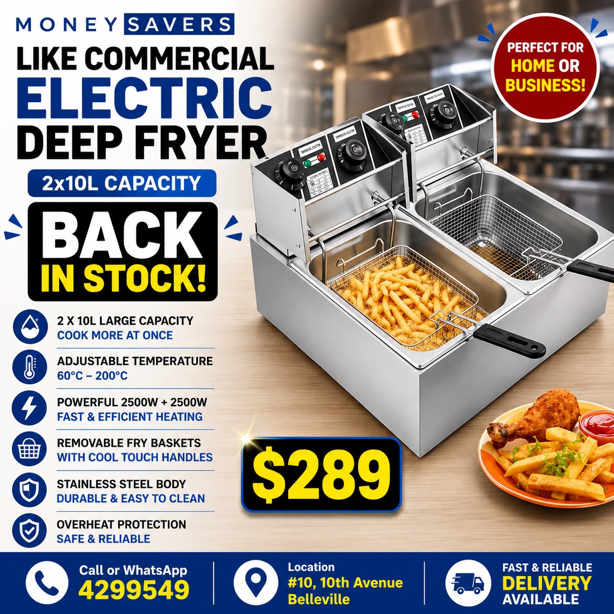 Commercial Electric Deep Fryer 2x10L – Back In Stock at $289