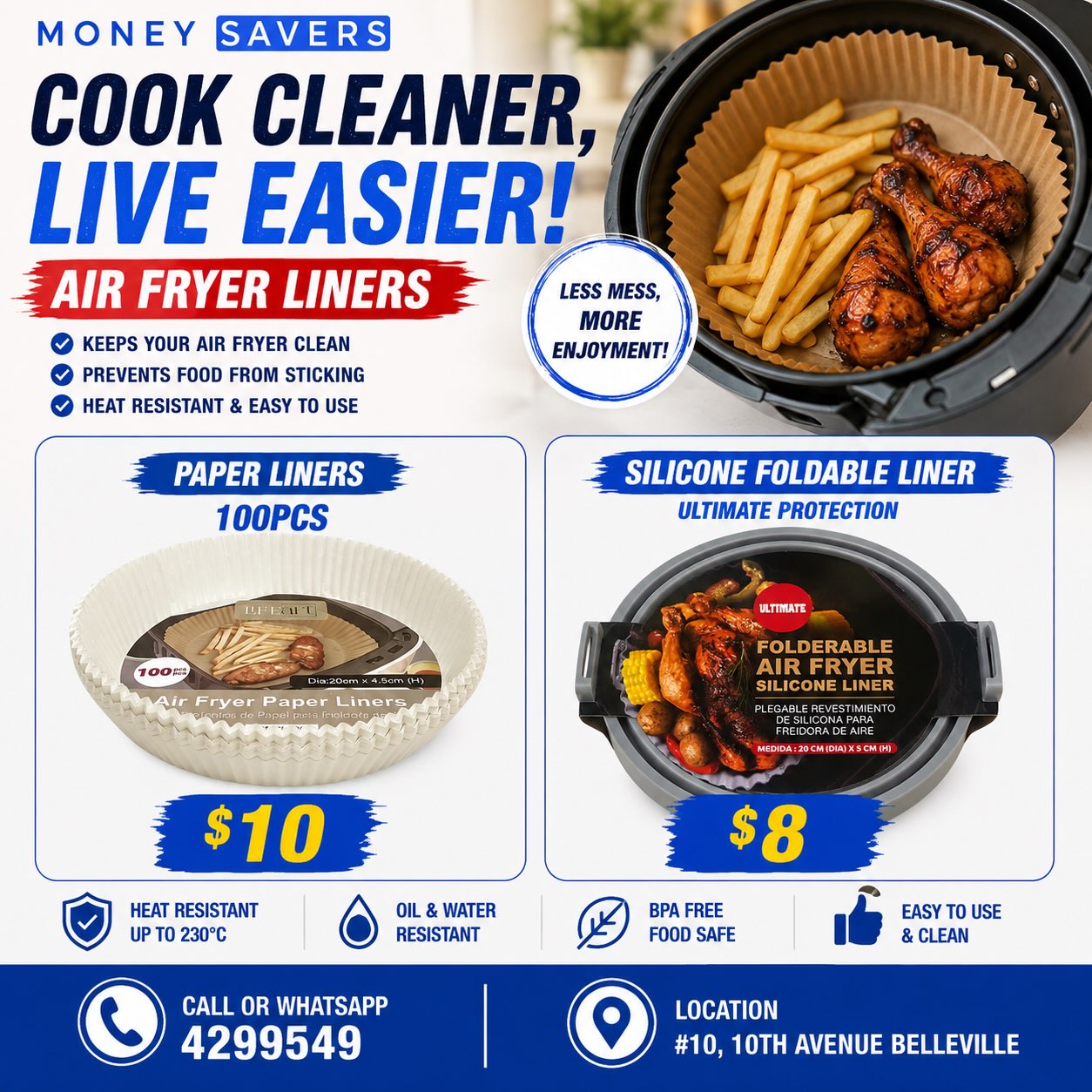 Air Fryer Liners – Paper 100pcs for $10 & Silicone Foldable Liner for $8