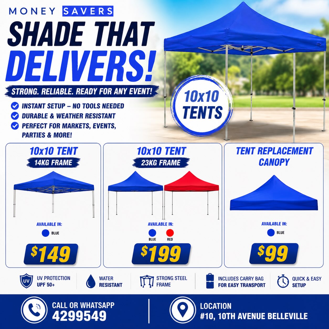 Money Savers – 10x10 Tents & Replacement Canopies from $99