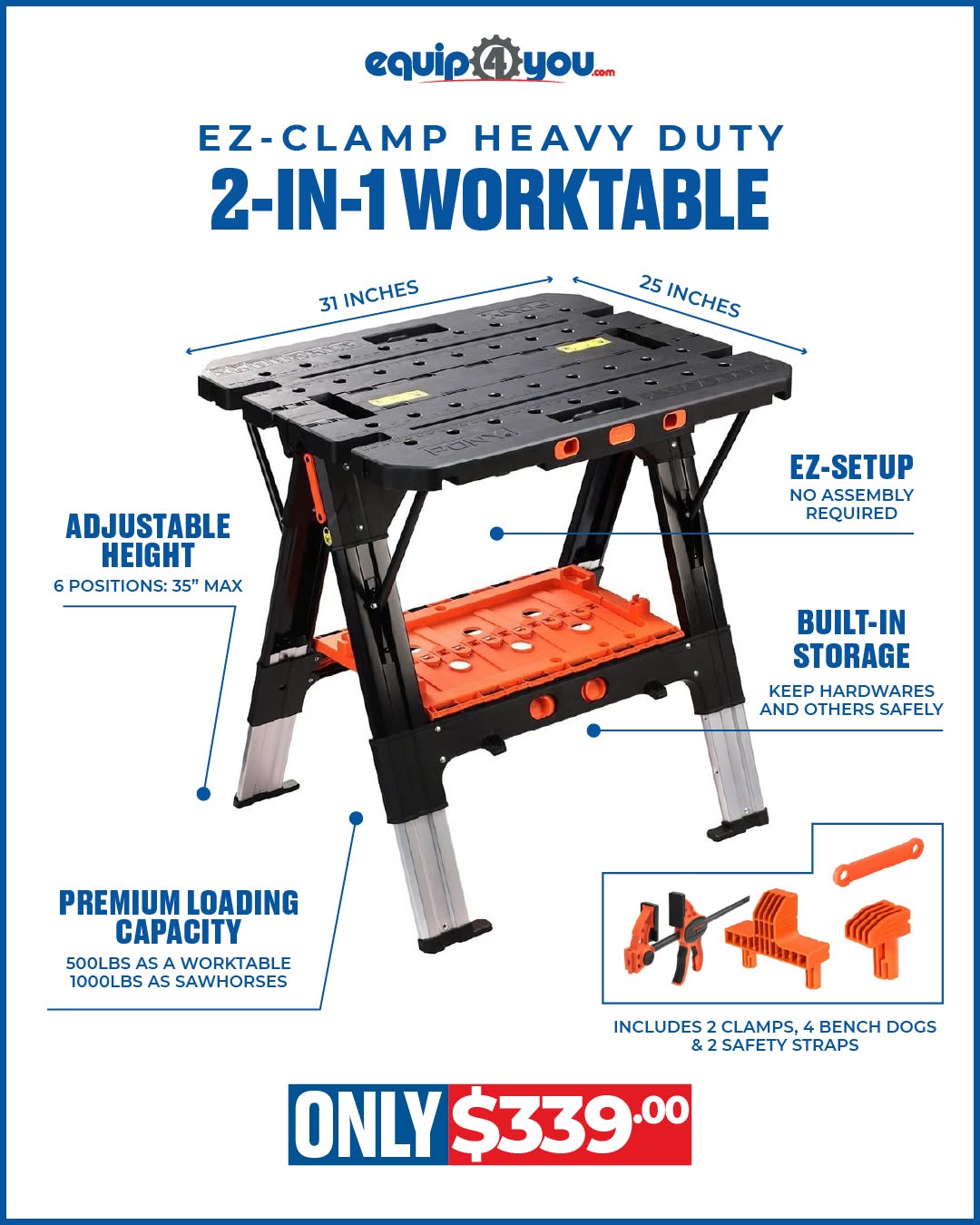 EZ-Clamp Heavy Duty 2-In-1 Worktable – Only $339