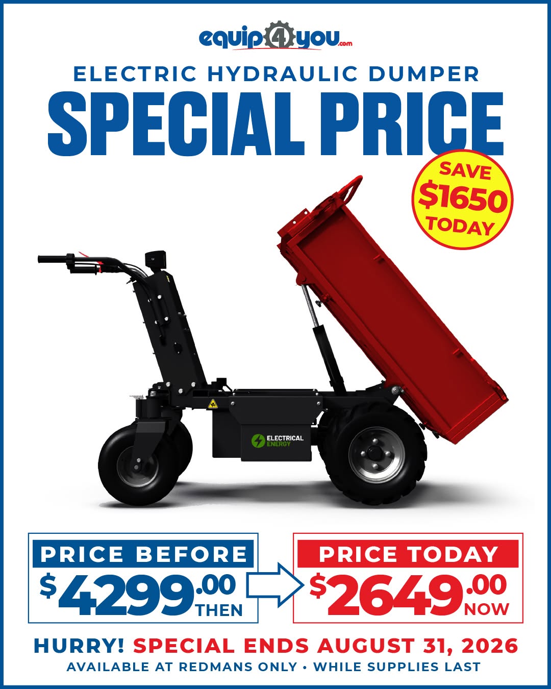 EHB50 Electric Hydraulic Dumper Special Price – Save $1650 BBD