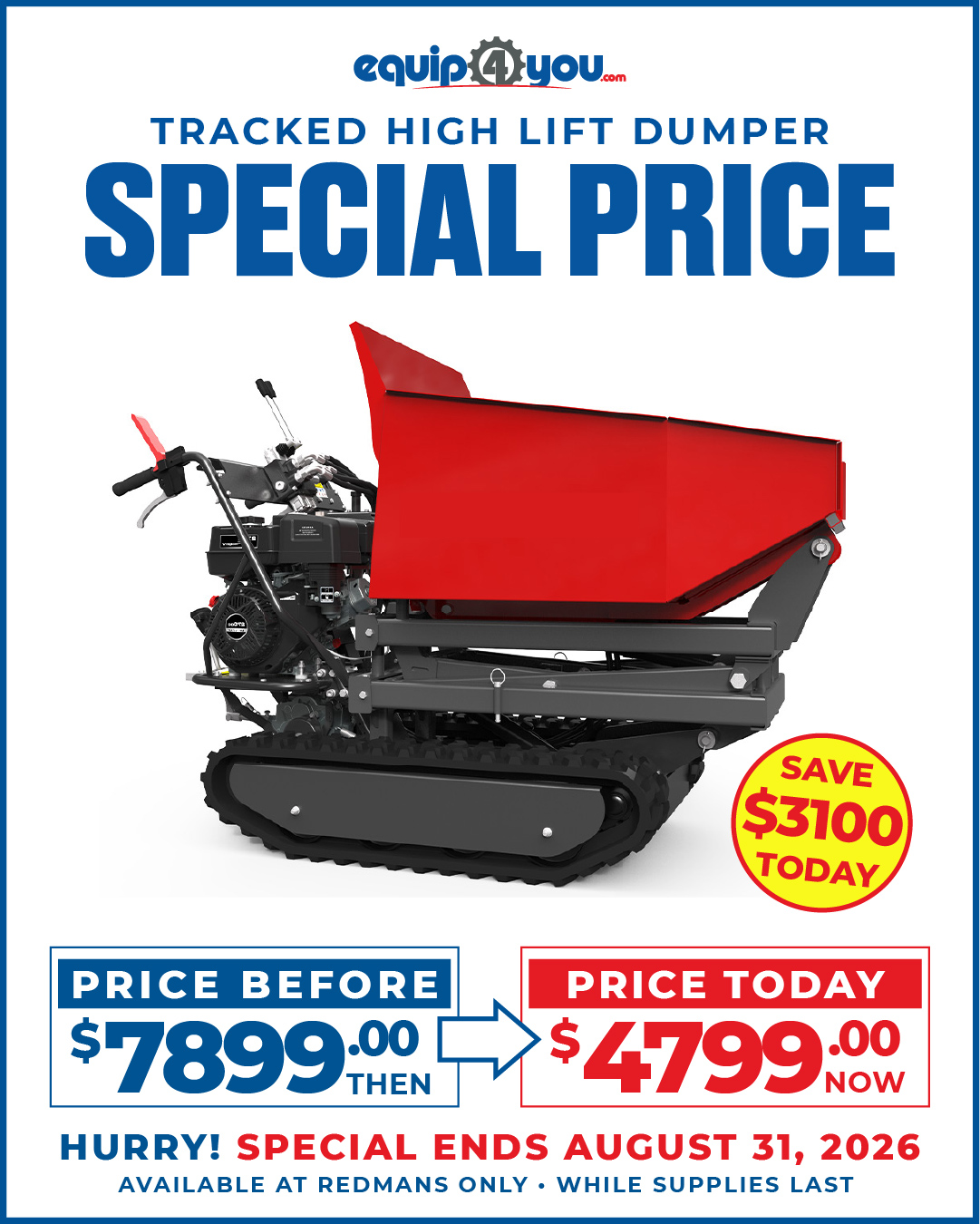 Tracked High Lift Dumper Special Price – Save $3100 BBD