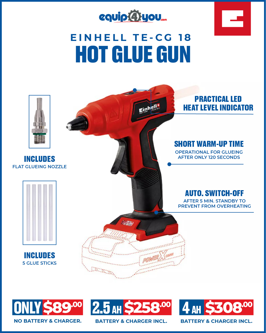 Einhell TE-CG 18 Cordless Hot Glue Gun – From $89